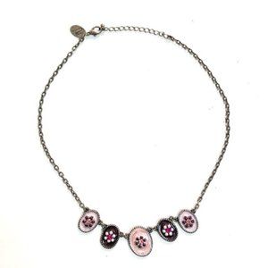 Floral Necklace, Silver/Pink